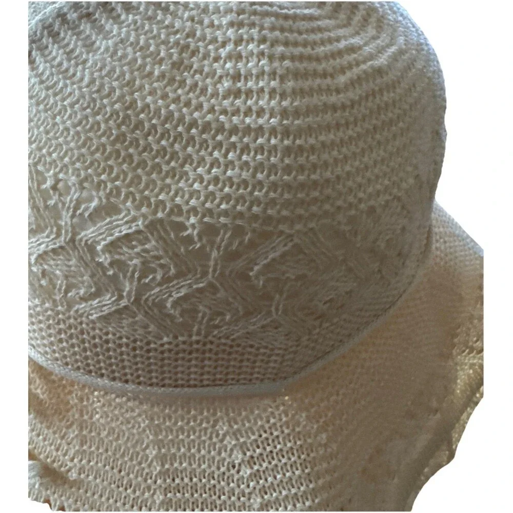 Vintage Grank Beige Sz L Lace Woven Summer Sun Hat Women's Floppy Beach Accessor